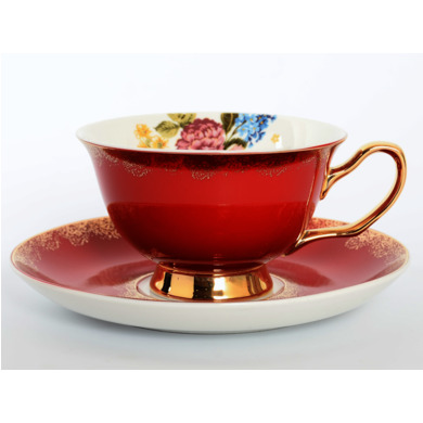 Набор чайных пар "Цветы Золото Красный" (чашка 220 мл + блюдце) на 6 персон