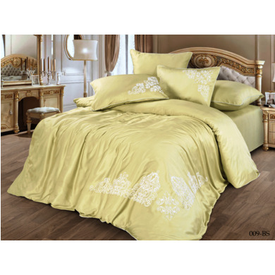 Комплект постельного белья Cleo Bamboo Satin с вышивкой (светло-желтый), евро макси