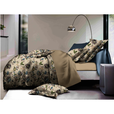 Комплект постельного белья Cleo Цветочный орнамент на бежево-сером фоне микросатин, 1,5 сп.