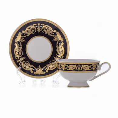 Набор для чая "Александрия Блэк/золото" (чашка 200 мл. + блюдце) на 6 персон 12 предметов