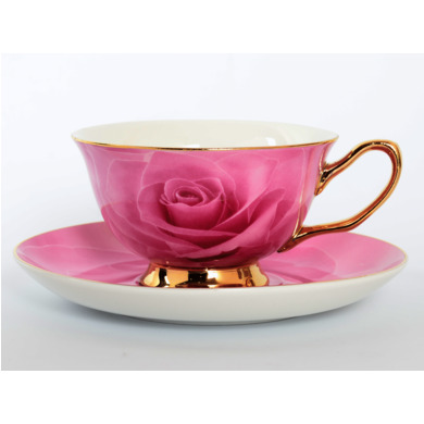 Набор чайных пар "Розовая роза Золото" (чашка 220 мл + блюдце) на 6 персон