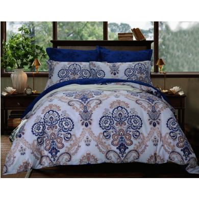 Комплект постельного белья Сайлид "Бежево-голубой орнамент" сатин, сем.