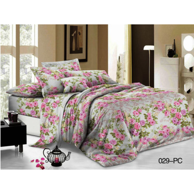 Комплект постельного белья Cleo Розовые цветы на сером фоне поплин, двуспальный