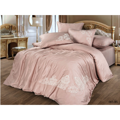 Комплект постельного белья Cleo Bamboo Satin с вышивкой (розовый), сем.