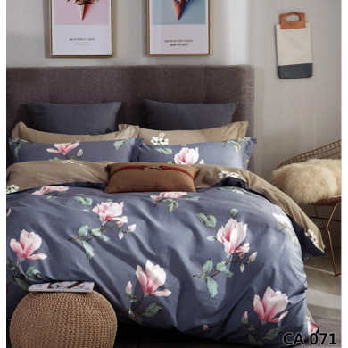 Комплект постельного белья Альвитек "Розовые цветы на сером фоне" сатин, двуспальный