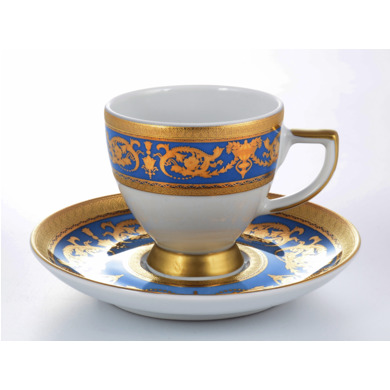 Набор кофейных пар "Constanza Imperial Blue Gold" (чашка 110 мл + блюдце) на 6 персон