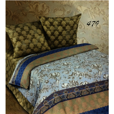 Комплект постельного белья Экзотика "Зелено-голубой с цветами и узорами" сатин, двуспальный