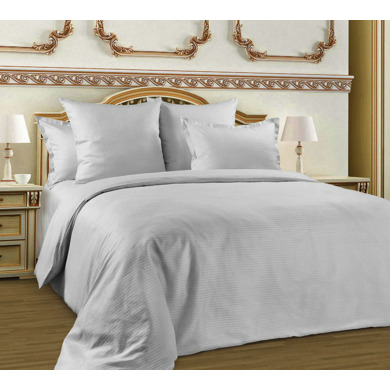 Комплект постельного белья "Белый жемчуг" страйп-сатин, двуспальный (с европростыней)