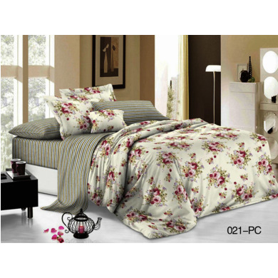 Комплект постельного белья Cleo Розовые цветы на белом фоне поплин, двуспальный
