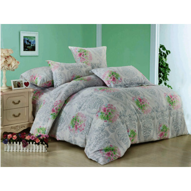 Комплект постельного белья Cleo Орнамент и цветы на сером фоне бязь, двуспальный