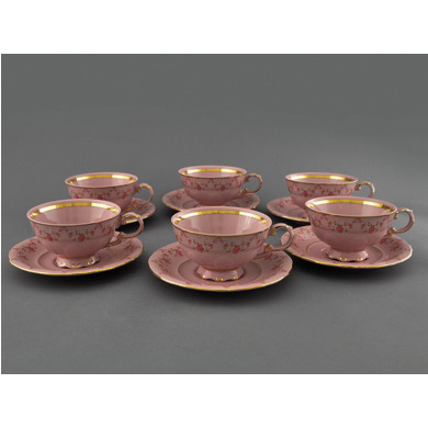 Чайный набор "Соната Розовый фарфор 0158" (чашка 200 мл + блюдце) на 6 персон