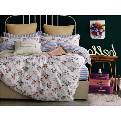 Комплект постельного белья Cleo Розы на белом фоне сатин, двуспальный