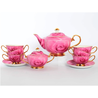 Чайный сервиз "Розовая роза Золото" на 6 персон 14 предметов