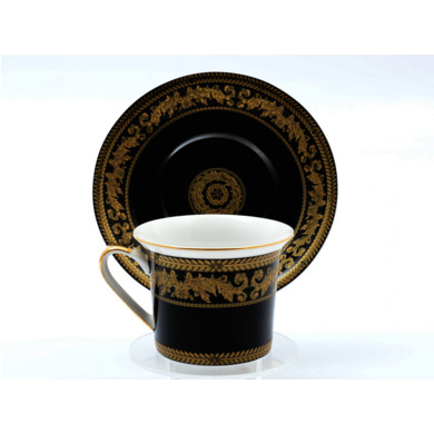 Набор чайных пар "Версаче Золото/Черный"  (чашка 220 мл + блюдце) на 6 персон