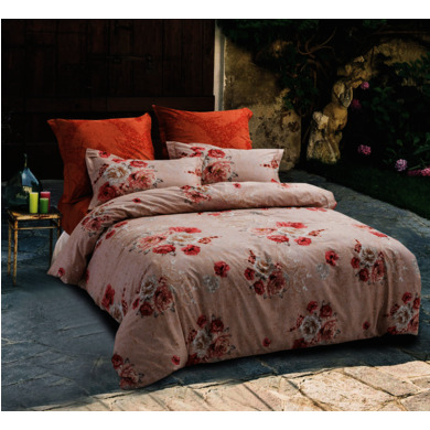 Комплект постельного белья Сайлид "Цветы на розово-бежевом фоне" сатин, евро макси