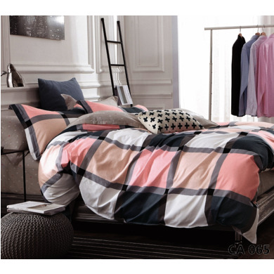Комплект постельного белья Альвитек "Розово-серая клетка" сатин, двуспальный евро