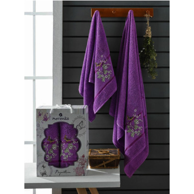 Набор махровых полотенец Merzuka Papillon 50х90 см, 70х140 см 2 шт (фиолетовый)