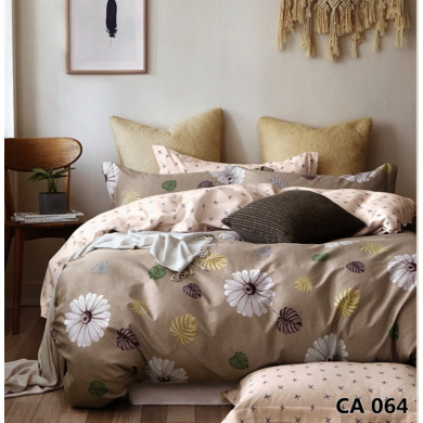 Комплект постельного белья Альвитек "Цветы на бежевом фоне" сатин, двуспальный евро