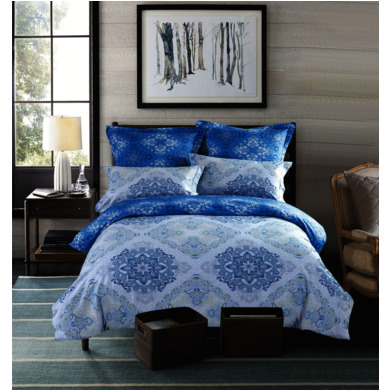 Комплект постельного белья Сайлид "Узоры на голубом фоне" сатин, двуспальный