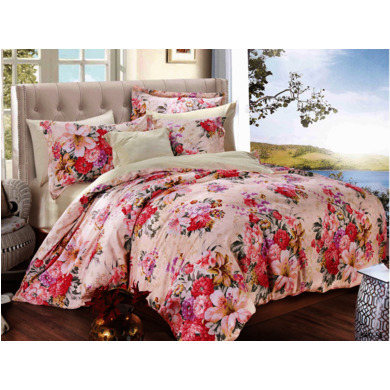 Комплект постельного белья Cleo Райский сад сатин, двуспальный евро