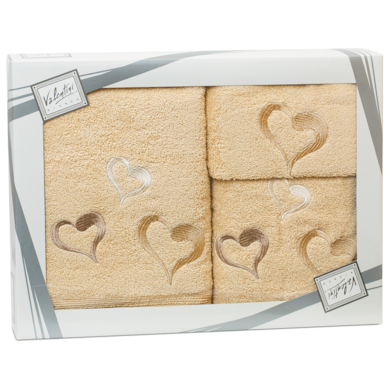 Комплект полотенец Valentini Hearts (бежевый) 30х50 см, 50х100 см, 70х140 см 3 шт
