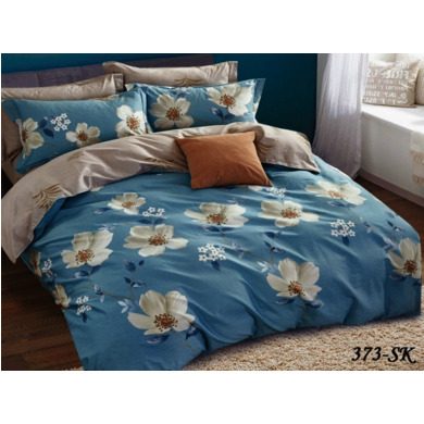 Комплект постельного белья Cleo Голубой с белыми цветами сатин, 1,5 сп.