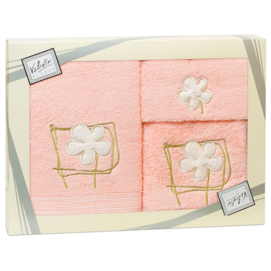 Комплект полотенец Valentini Flower 2 (розовый) 30х50 см, 50х100 см, 70х140 см 3 шт