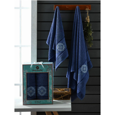 Набор махровых полотенец Merzuka Elegant 50х90 см, 70х140 см 2 шт (темно-голубой)