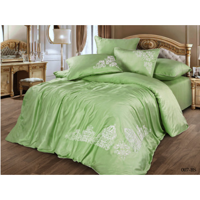 Комплект постельного белья Cleo Bamboo Satin с вышивкой (зеленый), евро макси