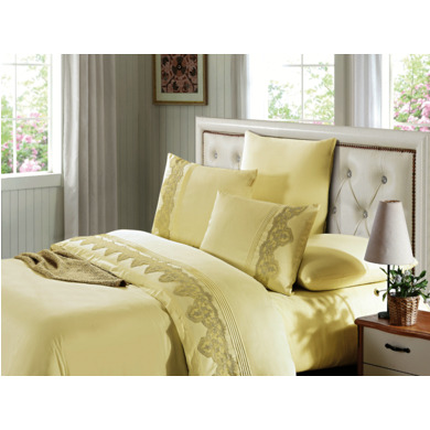 Комплект постельного белья Cleo Светло-желтый модал с гипюром, евро макси