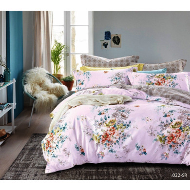 Комплект постельного белья Cleo Цветочный орнамент на светлом фоне сатин, двуспальный