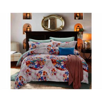 Комплект постельного белья Cleo Яркий цветочный орнамент на серо-голубом фоне сатин, 1,5 сп.
