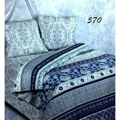 Комплект постельного белья Экзотика "Голубые узоры" поплин, двуспальный евро