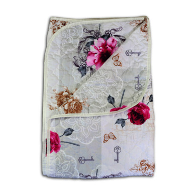 Покрывало-одеяло Cleo Светло-серое с цветами, ключами и бабочками 143х205 см