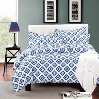 Комплект постельного белья "Liliya Синий орнамент" микрофибра, двуспальный евро