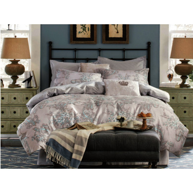 Комплект постельного белья Cleo Цветочный орнамент на светло-розовом фоне сатин, 1,5 сп.