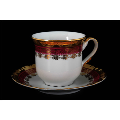 Набор чайных пар "Констанция Рубин Золотой орнамент" (чашка 220 мл + блюдце) на 6 персон
