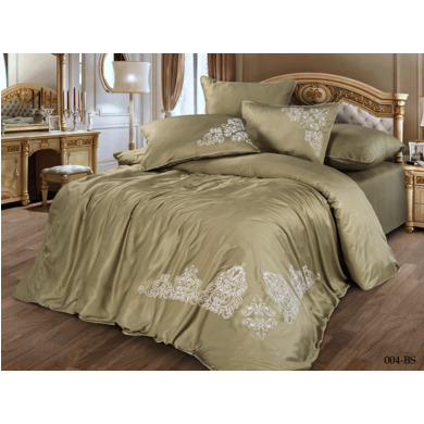 Комплект постельного белья Cleo Bamboo Satin с вышивкой (светло-бежевый), сем.