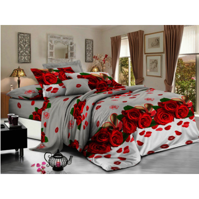 Комплект постельного белья Cleo Красные розы, сердечки полисатин, двуспальный