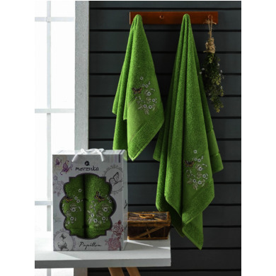 Набор махровых полотенец Merzuka Papillon 50х90 см, 70х140 см 2 шт (зеленый)