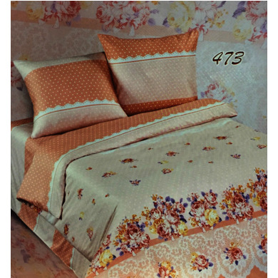 Комплект постельного белья Экзотика "Кремово-бежевый с цветами" сатин, двуспальный