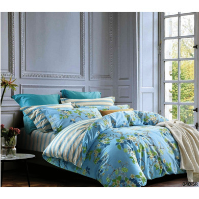 Комплект постельного  белья Cleo Цветы на голубом фоне сатин, двуспальный