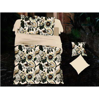 Комплект постельного белья Cleo Цветочный орнамент на молочном фоне микросатин, 1,5 сп.