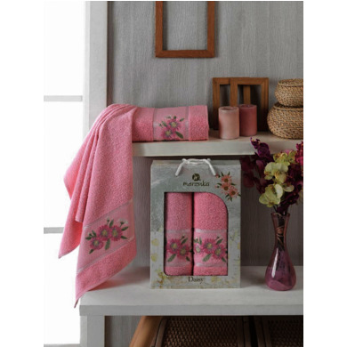 Набор махровых полотенец Merzuka Daisy Gold 50х90 см, 70х140 см 2 шт (розовый)