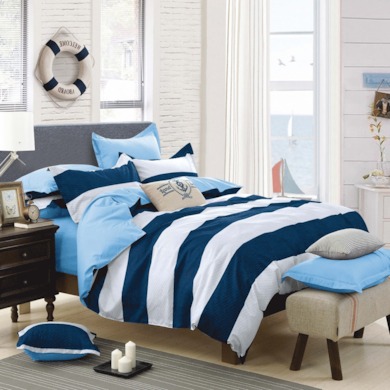 Комплект постельного белья "Liliya Бело-синий в полоску" микрофибра, двуспальный