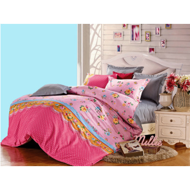 Комплект постельного белья Cleo Желтые, розовые и голубые цветы, евро макси