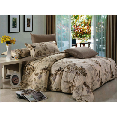 Комплект постельного белья Cleo Орнамент на светло-бежевом фоне сатин, 1,5 сп.