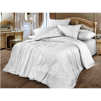 Комплект постельного белья Cleo Bamboo Satin с вышивкой (белый), евро макси