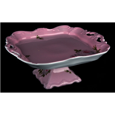Блюдо "Алвин розовый 6076" 21 см. квадратное на ножке