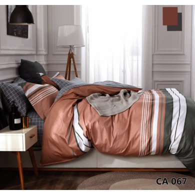Комплект постельного белья Альвитек "Бежево-серый в полоску" сатин, двуспальный евро